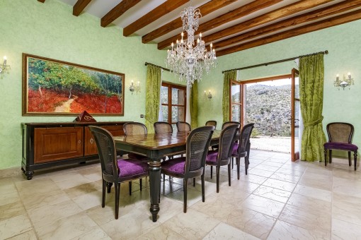 Dining area with mountain views