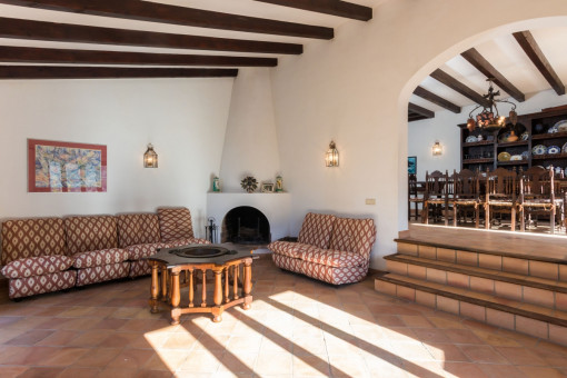 Living area with fireplace corner