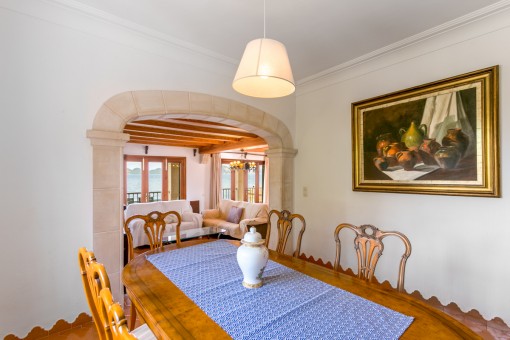 Dining area with wooden furniture