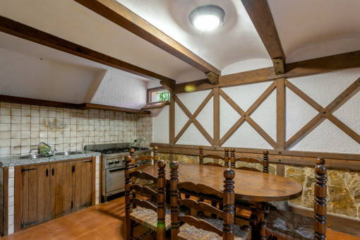 Rustic kitchen in the basement