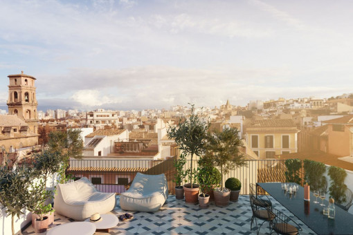Luxurious penthouse with large terrace and communal pool in a historic building in the old town
