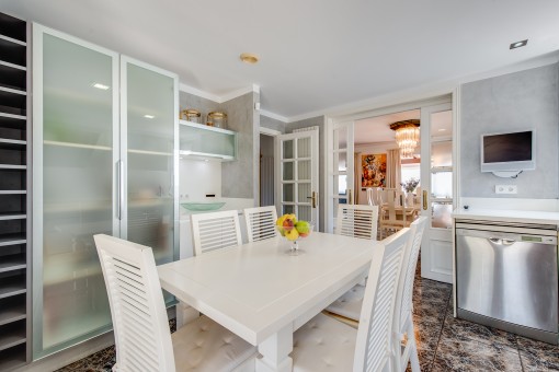 Kitchen with further dining area