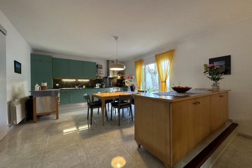Open kitchen and dining area