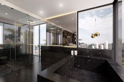 Noble bathroom with panoramic windows