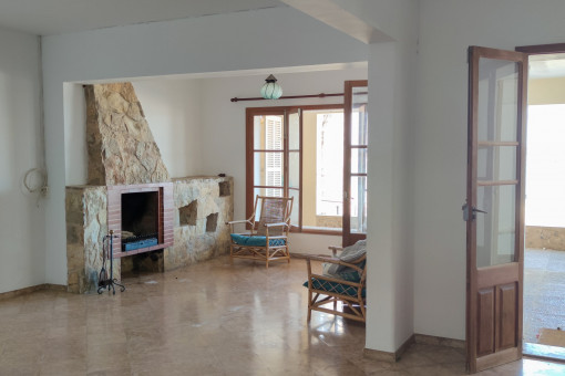 Living area with fireplace