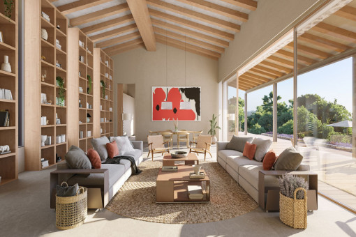 Lightfilled living area with high ceiling