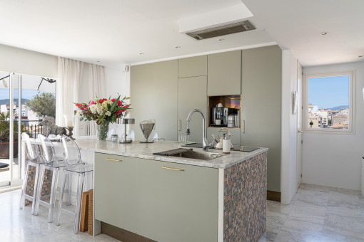 Open kitchen with spacious cooking island