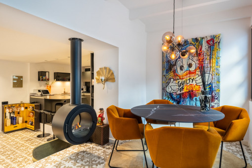 Dining area with fireplace