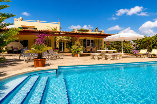 Large pool and terraces directly adjacent to it