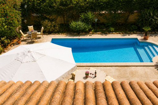 View of the pool from the roof terrace