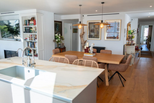 Open kitchen and dining area