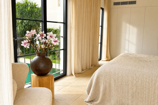 Bedroom with garden views
