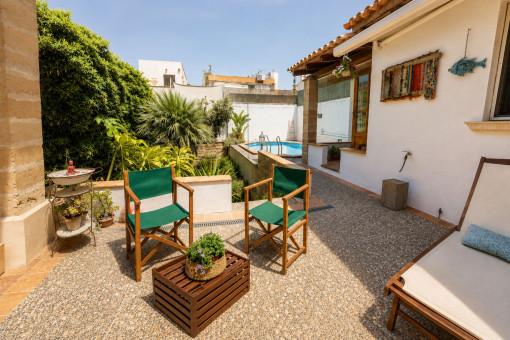 Spacious terrace area by the private pool