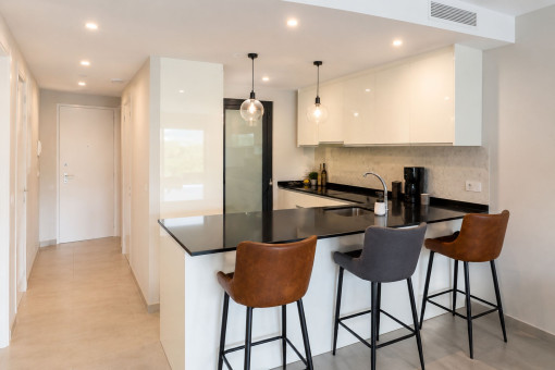 Modern open-plan kitchen with breakfast bar