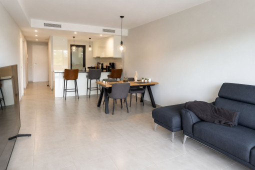 Bright living area with open-plan kitchen