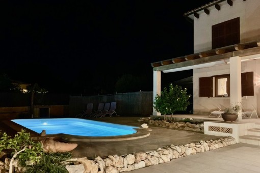 Pool area by night