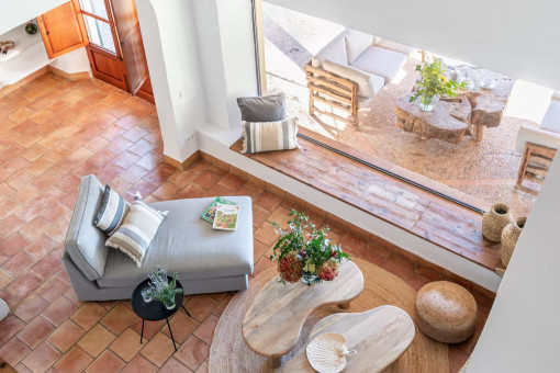 Cozy lounge with panoramic window and views of the Tramuntana mountains
