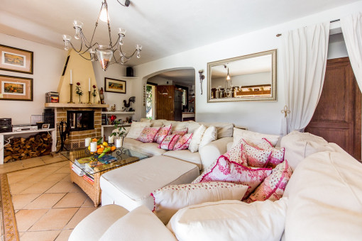 Living area with fireplace