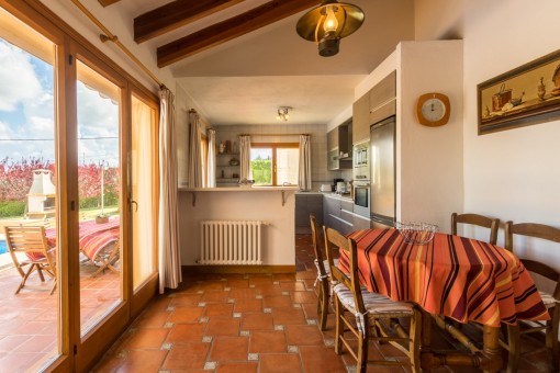 Open kitchen with dining area