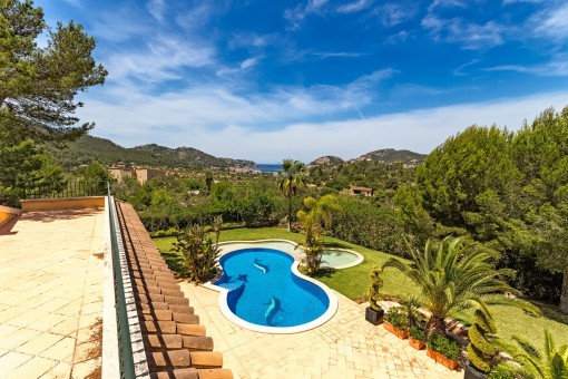 Balcony with pool views