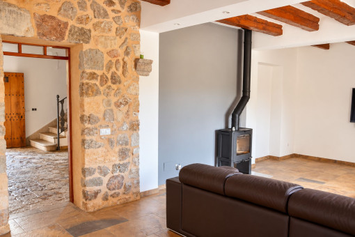 Living area with chimney
