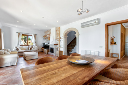 Open dining and living area