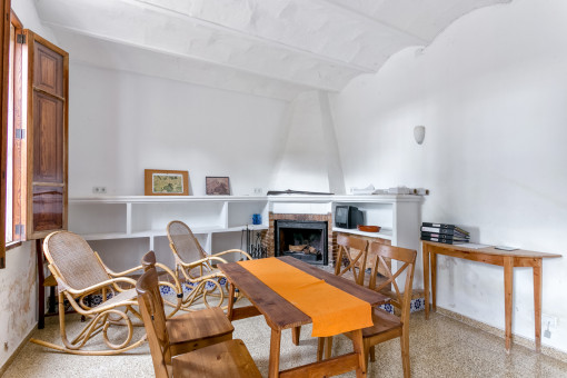 Charming dining area with fireplace