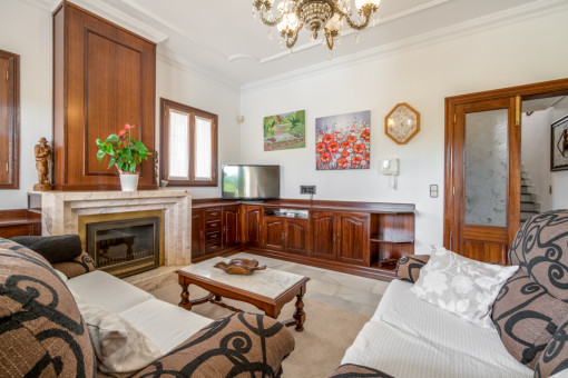 Living area with fireplace