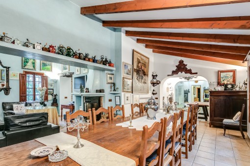 Spacious dining area with large dining table