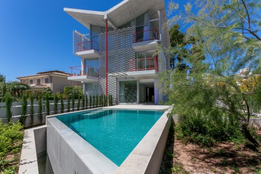 Exterior view and pool area