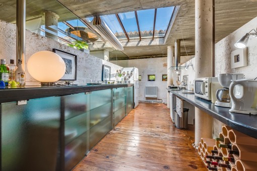 Industrial style kitchen with glass roof