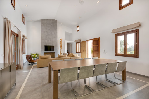 Alternative view of the modern living and dining area