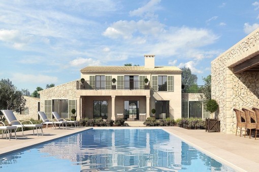 Sunny pool area of the finca