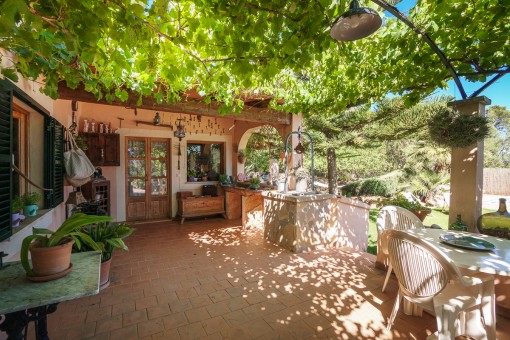 Idyllic terrace with fountain