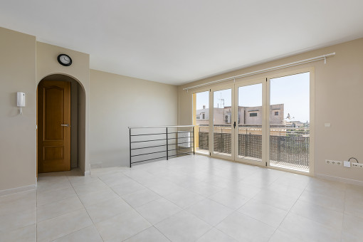 Living and dining area on the top level
