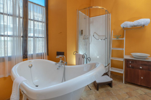 Bathroom with large bath tub