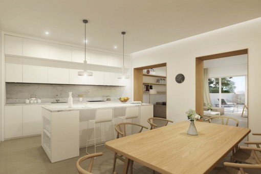 Open kitchen and dining area
