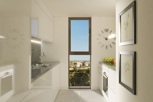 Fully equipped kitchen in white