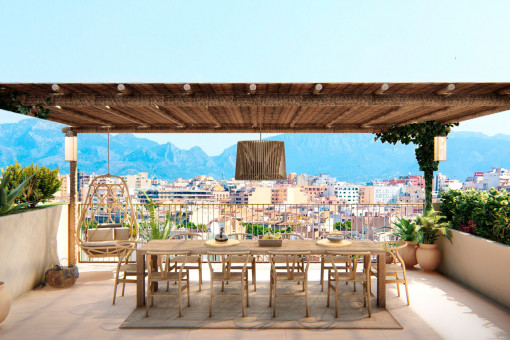 Alternative view of the dining area on the terrace