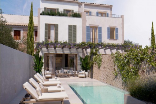 Pool area with sun loungers