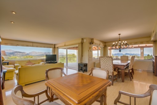 Living and dining area with a view