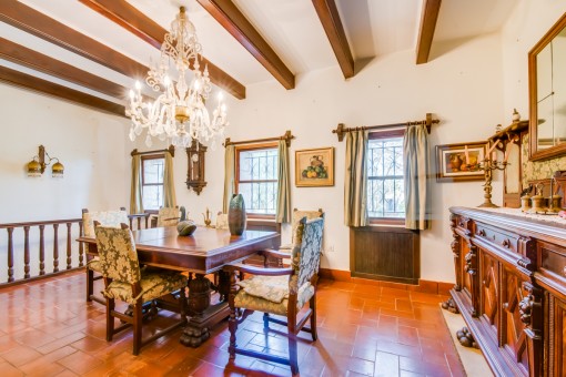 Rustic dining area on the upper floor