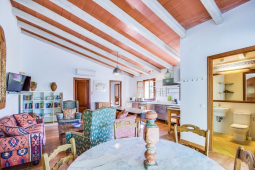 Open living and dining area of the guest house