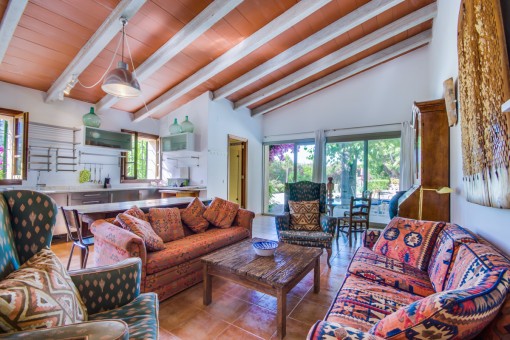 Open living and dining area of the guest house