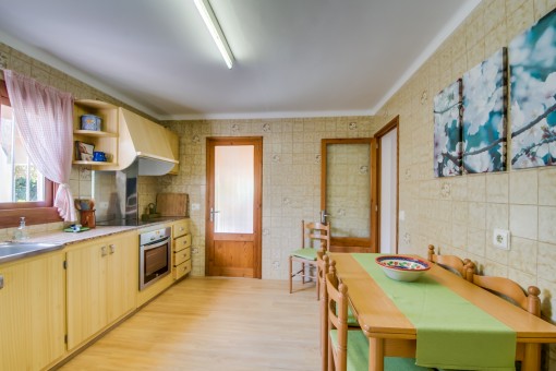 Spacious kitchen with dining area