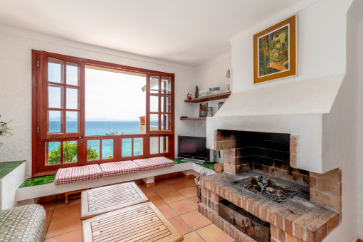 Living area with fireplace