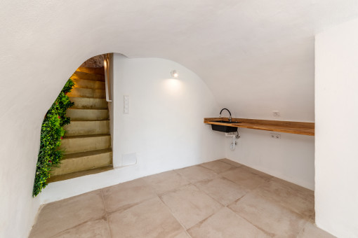 Basement with vaulted ceiling