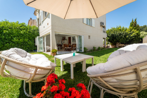 Tranquil garden with lounge area