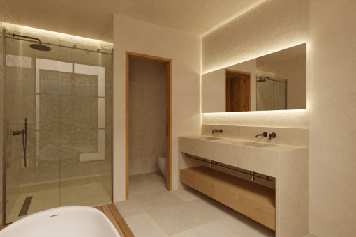 Noble bathroom with bath tub and shower