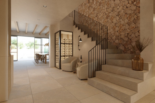 Floor area with natural stone wall